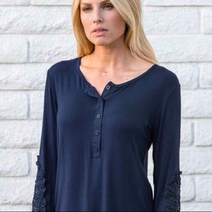 Soft Modal Henley Top with Crochet Sleeves